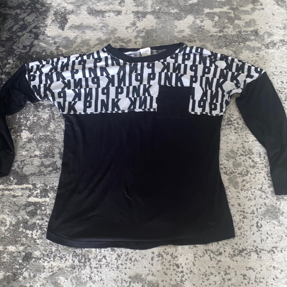 Pink Victoria Secret black and white oversized long sleeve top